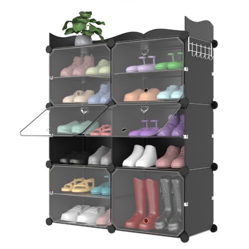 OneLeaf Shoe Storage Cabinet, Shoe Rack with Door, Shoe Organizer with Covers, 6 Tier DIY Expandable Shoe Storage with 2 Hooks, 24 Pair Enclosed Shoe Rack for Closet Entryway Bedroom Hallway, Black